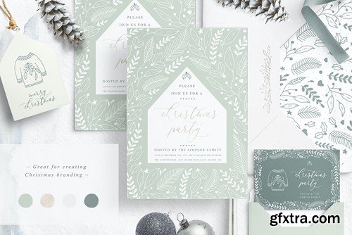 Holiday Season Winter Line Art Christmas Set VU7KKA9 Holiday Season Winter Line Art Christmas Set VU7KKA9