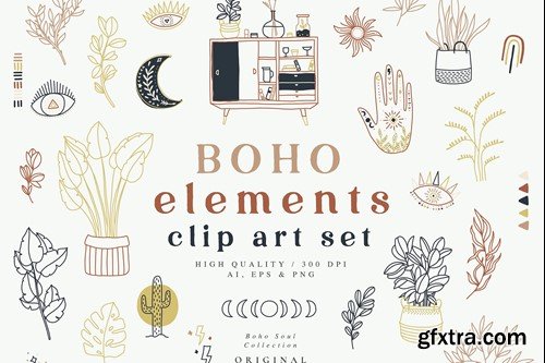 Boho Elements Home Plants Hands Clipart Set VX9BASN Boho Elements Home Plants Hands Clipart Set VX9BASN