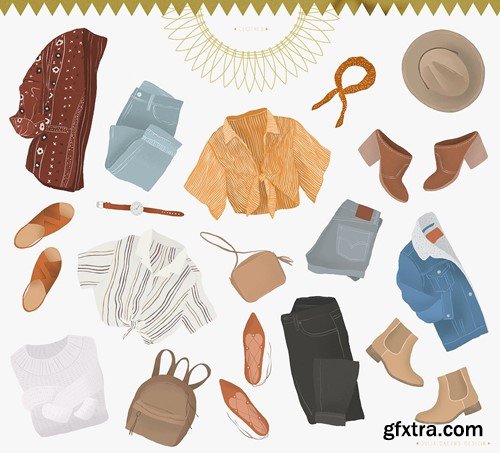 Boho Fashion Illustrations Clipart Set U88PQRC Boho Fashion Illustrations Clipart Set U88PQRC
