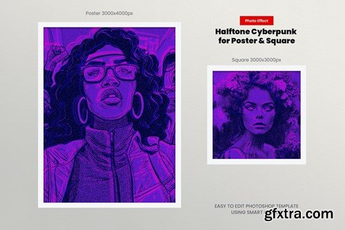 Halftone Cyberpunk Photo Effect for Square, Poster KMUJ6YH Halftone Cyberpunk Photo Effect for Square, Poster KMUJ6YH