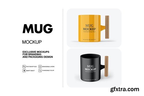 Mug with Wooden Handle Mockups 46U33Y6 Mug with Wooden Handle Mockups 46U33Y6