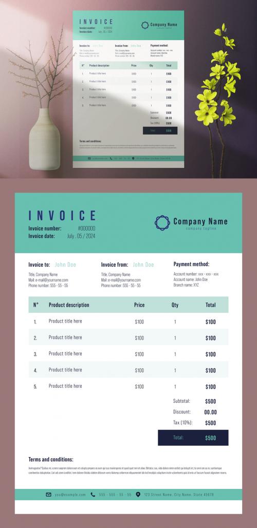 Modern Invoice Layout with Green Accents 635821212