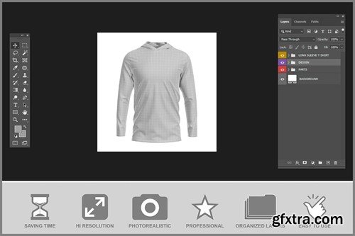 Hooded Long Sleeve T-Shirt Mockup X3MGFFL » GFxtra