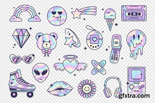 Y2K Holographic Stickers Illustrations Set VE64HT6