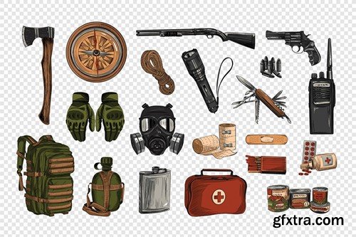 Preppers & Survivalist Clipart Illustration Set PF33DRC
