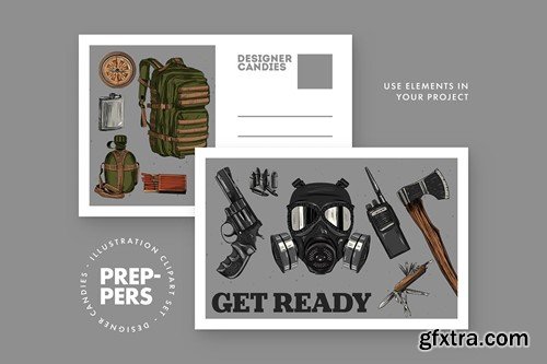 Preppers & Survivalist Clipart Illustration Set PF33DRC