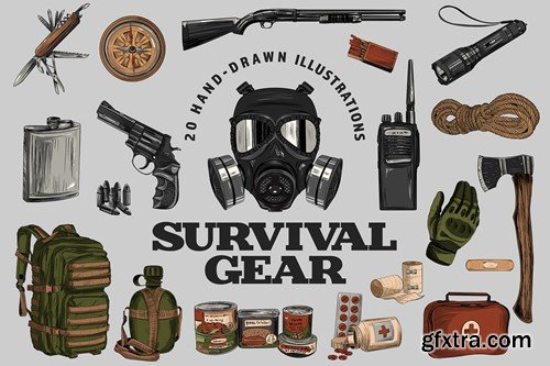Preppers & Survivalist Clipart Illustration Set PF33DRC