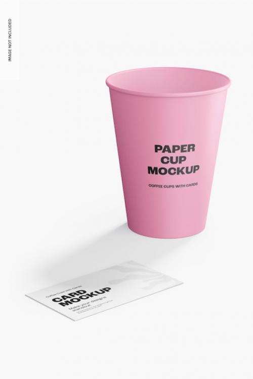 Premium PSD | Paper cup with card mockup, perspective Premium PSD