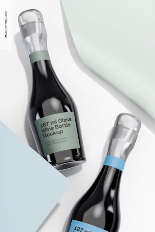 Premium PSD | 187 ml glass wine bottle mockup, top view Premium PSD