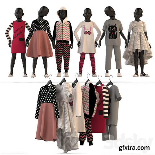 Childrens clothing on mannequins and hangers 2