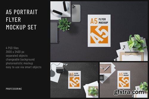 A5 Portrait Flyer Mockup Set 76393UY A5 Portrait Flyer Mockup Set 76393UY