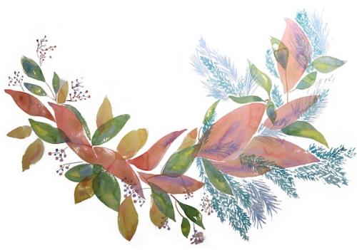 Premium PSD | Hand drawn watercolour botanical pattern Premium PSD