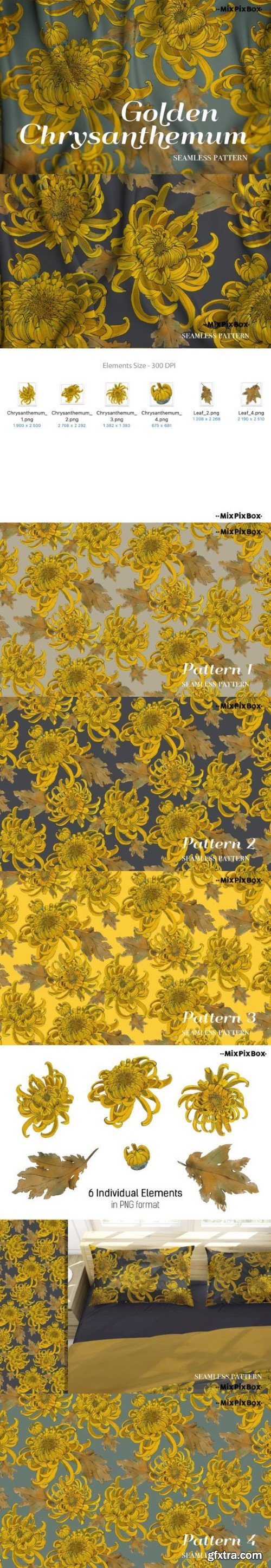 Golden Chrysanthemum - Seamless Pattern
