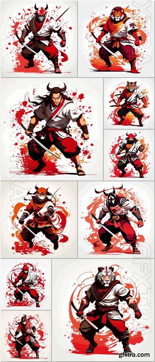 Warrior Ninja Pop Art Vector Illustration 10xEPS