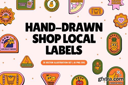 Hand-drawn Shop Local Labels BR63QV7