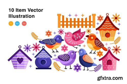 Bird and Bird House Vector Illustration W2A9U8F