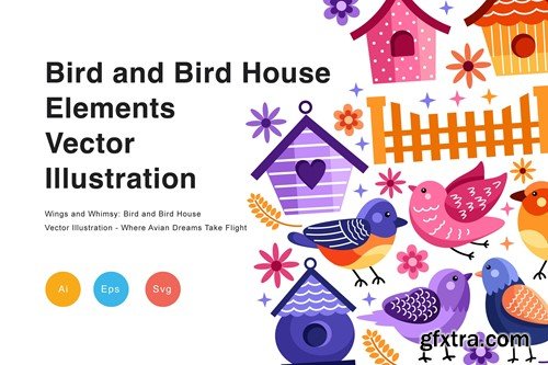 Bird and Bird House Vector Illustration W2A9U8F