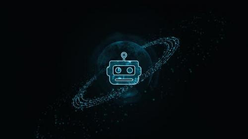 Videohive - Blue digital Robot logo with particle ring circle rotation and ai technology icon on futuristic abst - 48034754 - 48034754