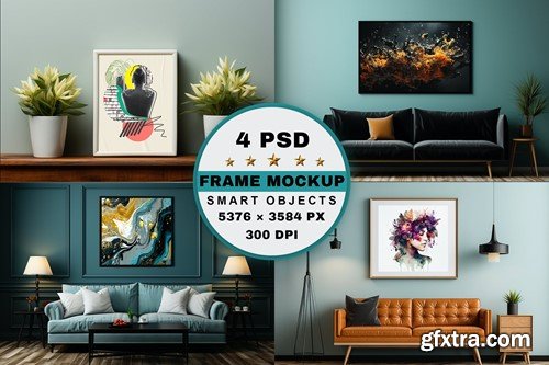 4 PSD Gallery Wall Frame Mockup CRXK5KE