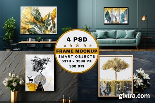 4 PSD Gold Frame Mockup 3G9AKCD