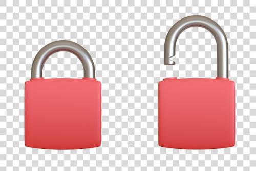 Premium PSD | Red locked and unlocked padlocks isolated on a white background security concept 3d render Premium PSD