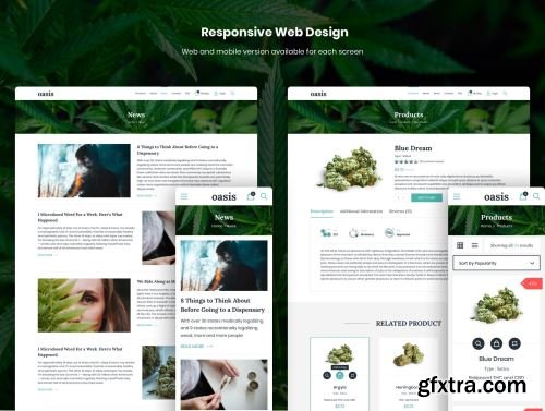 Oasis - Marijuana eCommerce Sketch Template Ui8.net