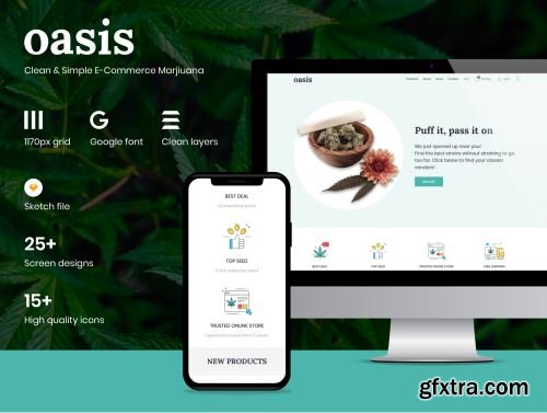 Oasis - Marijuana eCommerce Sketch Template Ui8.net