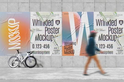 Premium PSD | Photorealistic wrinkled poster mockup Premium PSD