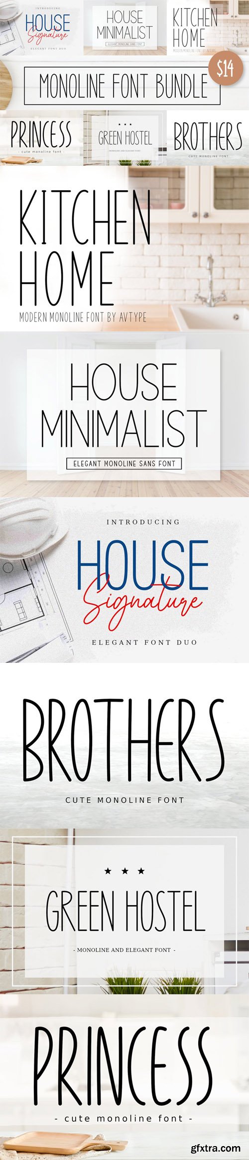 Monoline Font Bundle - 7 Premium Fonts