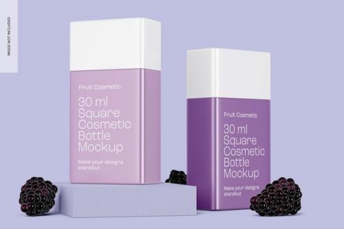 Premium PSD | 30 ml square cosmetic bottles mockup, left and right view Premium PSD