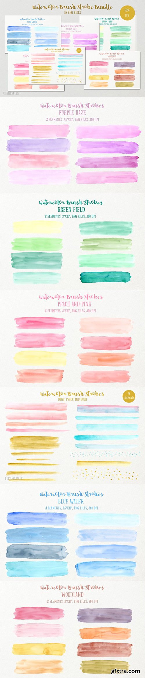 Watercolor Brush Stroke PNG Bundle