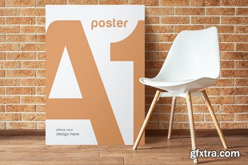 Poster Canvas Mockup With Chair YPRQJWC