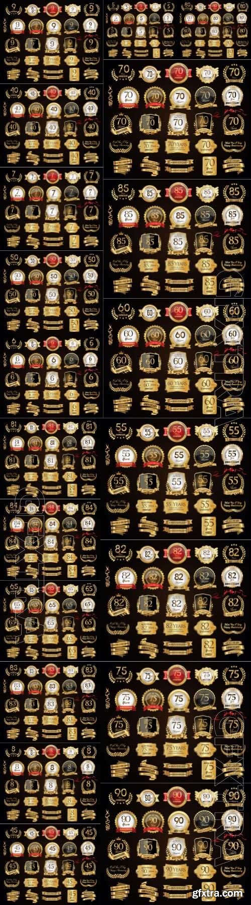 20 Anniversary Gold Laurel Wreath Badges and Labels #2, 20xEPS