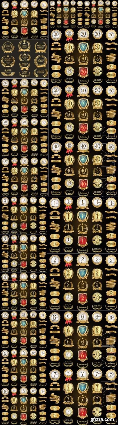 20 Anniversary Gold Laurel Wreath Badges and Labels 20xEPS