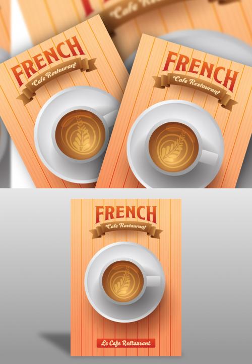 French Cafe, Restaurant Menu Card Template Layout With Top View Coffee Cup on Plate. 644482808