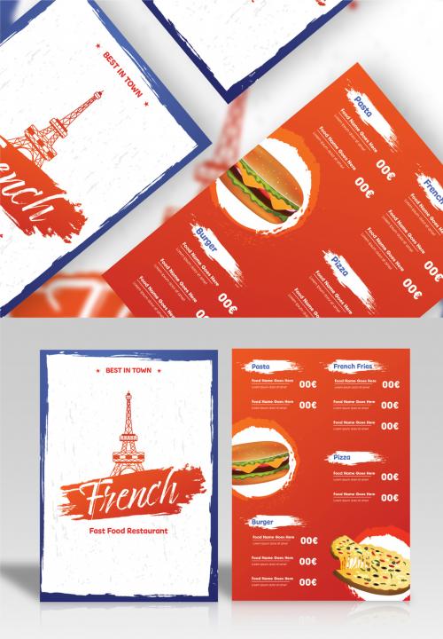 French Fast Food Restaurant Menu Card Template Layouts In Brush Stroke Effect. 644482790