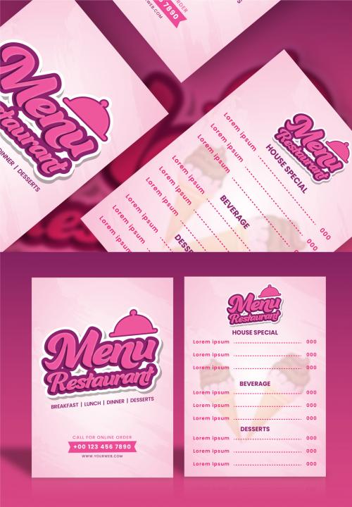 Editable Restaurant Menu Card, Template Layout in Pink Color. 644482736