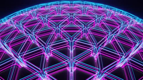 Videohive - Cyan And Pink And Black Sci-Fi Neon Glowing Ball Background Vj Loop In 4K - 48225546 - 48225546