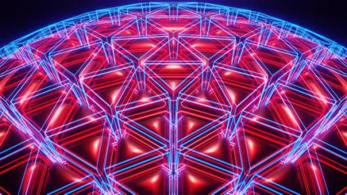 Videohive - Red And Blue Sci-Fi Neon Glowing Ball Background Vj Loop In 4K - 48225553 - 48225553