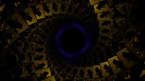 Videohive - Yellow And Purple Spiral Cubic Tunnel Background Vj Loop In 4K - 48225566 - 48225566
