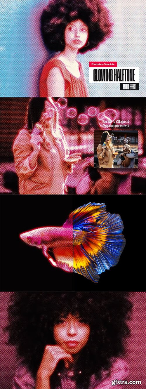 Glowing Halftone Photo Effect