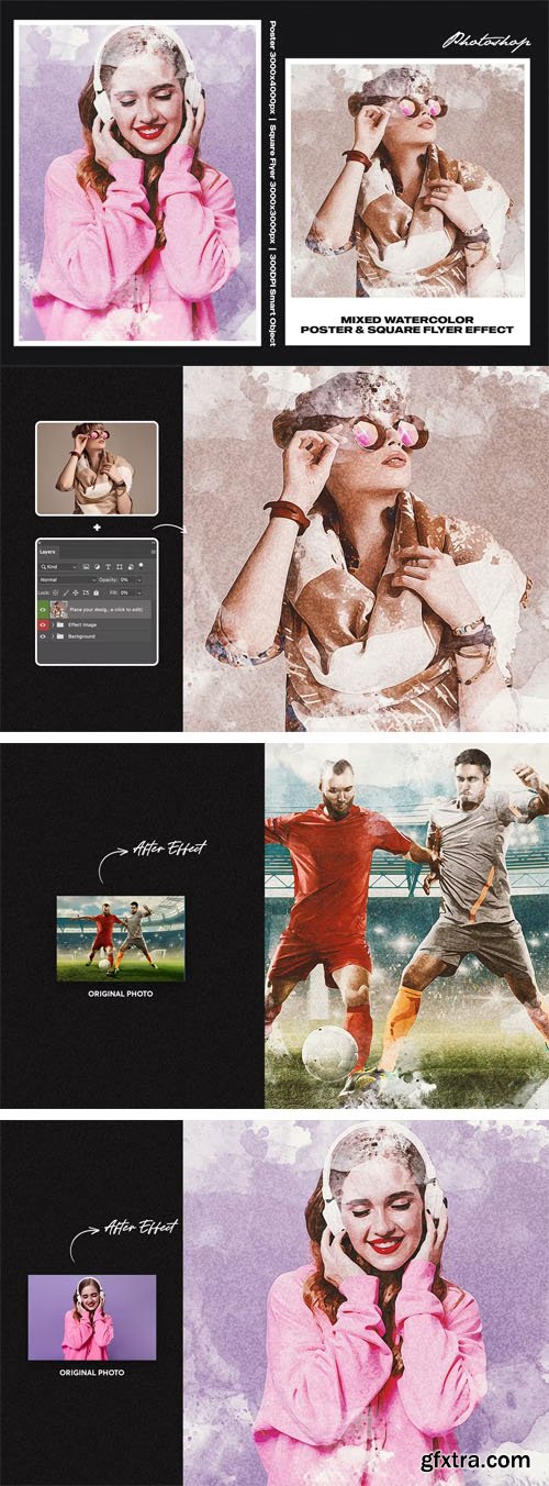 Mixed Watercolor Square And Poster Effect