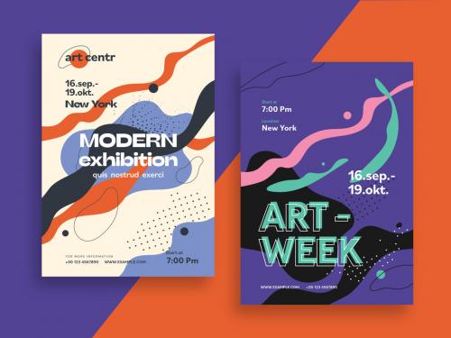 Modern Exhibition Posters with Abstract Shapes 643817601