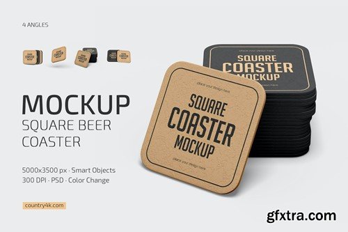 Square Beer Coaster Mockup Set XW38SFM