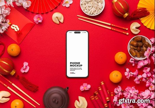 Chinese New Year Concept Phone Mockup NQGXUN2 Chinese New Year Concept Phone Mockup NQGXUN2