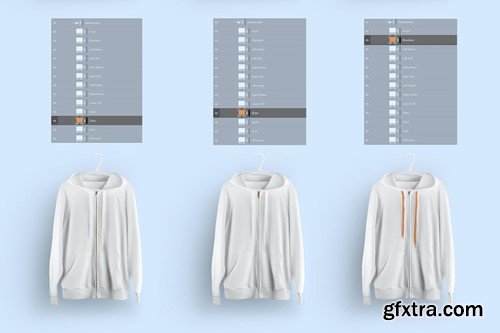 Front and Back Zip Hoodie Mockup On Hangers D59KXSY Front and Back Zip Hoodie Mockup On Hangers D59KXSY