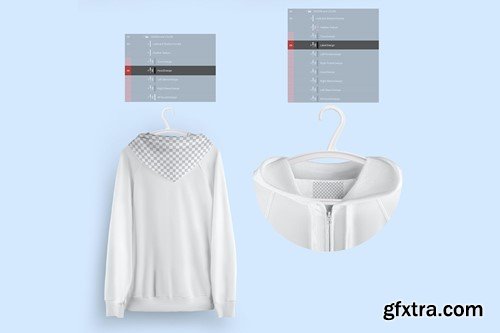 Front and Back Zip Hoodie Mockup On Hangers D59KXSY Front and Back Zip Hoodie Mockup On Hangers D59KXSY