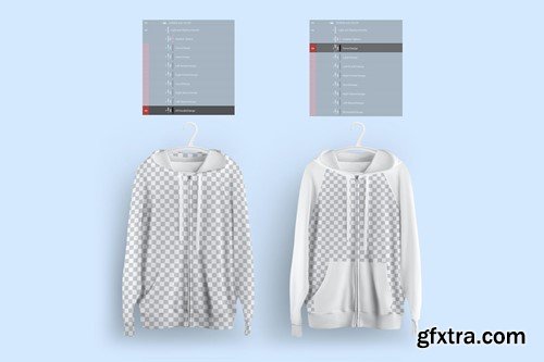 Front and Back Zip Hoodie Mockup On Hangers D59KXSY Front and Back Zip Hoodie Mockup On Hangers D59KXSY