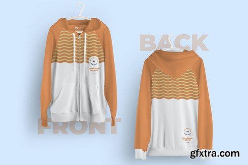 Front and Back Zip Hoodie Mockup On Hangers D59KXSY Front and Back Zip Hoodie Mockup On Hangers D59KXSY