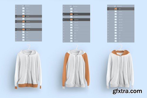 Front and Back Zip Hoodie Mockup On Hangers D59KXSY Front and Back Zip Hoodie Mockup On Hangers D59KXSY